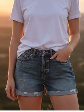 KanCan High Rise Roll Cuff Denim Shorts SZ 7